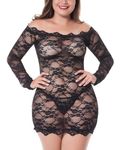 LINGERLOVE Women Plus Size Sexy Lingerie Chemise Floral Lace Babydoll Black See Through Nightgown S-4XL