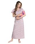 AV2 Women's Cotton Printed Maxi Maternity Nightgown (Red, Medium)
