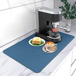 Coffee Mat 16''x24'', Dish Drying Mats for Kitchen Counter Absorbent Hide Stain Bar Mat Coffee Bar Accessories Anti Spill Mat Rubber Backed Fit Under Coffee Maker Espresso Machine Dish Rack (Blue)