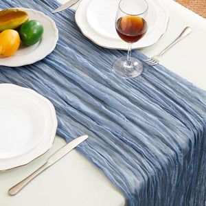 Fantastshop Dusty Blue Table Runner Cheesecloth 2 Pack 10FT Boho Gauze Table Runner 35x120 Inch Rustic Cheese Cloth for Wedding Valentines Party Romantic Table Decoration.