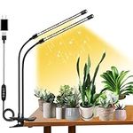 FRGROW Grow Lights for Indoor Plants, LED Plant Lights, 3000k/5000k/660nm Growing Lamps Full Spectrum Plant, Clip-on Plant Lamp 360°Adjustable Gooseneck, 10-Level Dimmable, Timer Setting(2-Head)