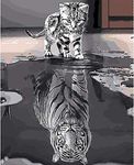 YEESAM ART DIY Paint by Numbers for Adults Beginner, Cat or Tiger 16x20 inch Linen Canvas Acrylic Stress Less Number Painting Gifts (Framed)