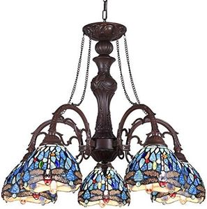 Capulina Tiffany Lamp Sea Blue Stained Glass Pendant Light Chandelier 5-Light