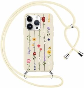 Yoedge Funda con Cuerda para iPhone 11 Pro Max 6,5",Aesthetic Dibujos Flores Case Colgante Correa Cordón Cadena Collar Carcasa, Suave Silicona TPU Bumper Antichoque Cover para iPhone 11 Pro Max,Beige2