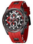 AIMES Watches for Men Stylish Analog Quartz Chronograph Military Waterproof Luminous Big Face Mens Watch Business Work Casual Fashion Dress Red Silicon Strap Men's Wrist Watches Elegant Gift for Men,