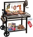 Argentine Santa Maria Grill, Wood Fire & Charcoal BBQ Grill with Adjustable Height Grates, Argentinian Open Fire Grill with S-Hooks and Foldable Front Table for Outdoor Patio Backyard Gaucho Grilling