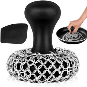 Zylark 316L Chainmail Scrubber Cleaner - Chain Mail Scrubber Cast Iron - Cast Iron Skillet Scrubber - Chain Scrubber with Long Handle