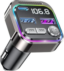 Bluetooth 5.3 Car Adapter FM Transmitter 48W Fast Charging (PD 30W & QC18W), 2 Modes LED Backlit, Cigarette Lighter Adapter Hands-Free Calling Radio, Support USB Drive