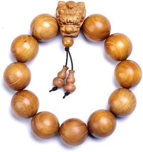 Zen Dear Natural Golden Sandalwood Mexican Bocote Mala Prayer Bracelet Link Wrist Necklace Beads (20mm 12 beads Long's Head)