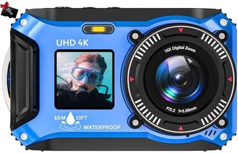 Underwater Camera, Yixinxin Waterproof Camera 4K 64MP Autofocus Dual-Screen Selfie with 32GB Card 33FT Digital Camera for Snorkeling Point and Shoot Digital Camera 1500mAh Battery