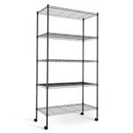 Simple Deluxe 5-Shelf Wire Shelving Unit,Metal Shelf Organizer with Wheels,Heavy Duty Standing Storage shelf for Bathroom,or Other Commercial Use,DIY Free,MAX Load 565kg,74Dx36Wx155Hcm