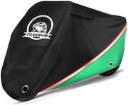 COVERVIN Motorcycle Cover，All-Season Waterproof Outdoor Sun Protection Fit up to 104 Inch Harley Davidson Suzuki Kawasaki Yamaha with Reflective Strips Locking Holes Ventilation Holes (Black&Green)