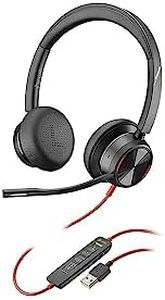 Poly Blackwire 8225M - Auriculares estéreo con cancelación de Ruido Activa y Brazo Flexible para micrófono Versión estándar. USB-A Negro