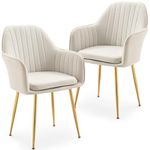 CHAIR DECOR White Accent Chairs for Living Room | Modern Armchair in Velvet Fabric with Golden Legs | Set of 2 Chair for Home, Office, Restaurent, Cafe | White