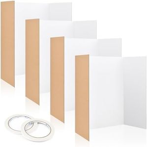 4 Pack Trifold Poster Boards, 24 x 16 Inches Presentation Display Boards Foldable Corrugated Cardboard with 2 Rolls of Double Sides Adhesive Tapes for School Projects, Science Fair (Straight Edge)