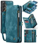 Lhyxuuk for Samsung S24 Plus 5G Wallet Case,Premium Cowhide Leather Purse Magnetic Detachable Phone Cover with Zipper Pocket and 8 Card Slots for Samsung Galaxy S24 Plus(Blue, Galaxy S24 Plus)