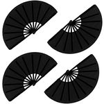 MANCHAP 4 PCS 13 Inch Large Folding Hand Fan, Chinese Kung Fu Tai Chi Hand Fan, Nylon Cloth Handheld Folding Fan for Dance, Decorations, Festival, Gift, Party, Plain Black