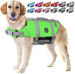 EMUST Dog Life Preserver, Dog Life Vests for Swimming, Beach Boating with High Buoyancy, Dog Flotation Vest for Small/Medium/Large Dogs, L, NewGreen