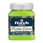 Flash Fabric Color Paint | 200 ml, 7 fl oz Each | High Pigment Strength | Non Fading | Indoor/Outdoor | Non Toxic | Multi-Surface Paint | Made In India (Parrot Green)