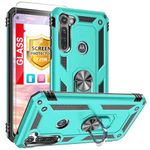 TJS Tough Mobile Phone Case Compatible with Motorola Moto G Stylus 2020, with [Tempered Glass Screen Protector][Impact Resistant][Defender][Metal Ring][Magnetic Support] Protector Cover (Teal)