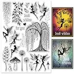 INFUNLY Fairies Clear Stamps for Card Making DIY Trees Silicone Stamp Butterflies Stamps Dandelion Stamps Best Wishes Stamps Magic Stamps Mushroom Clear Stamps for Craft Scrapbooking Decor