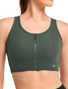 Yvette Front Closure Sports Bras for Women High Support Large Bust Supportive Sports Bra High Impact for Running, Dark Green, XX-Large Plus