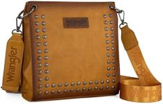 Wrangler Tote Shoulder Purse for Women Western Solid Two-Tone Vintage Studded Satchel Crossbody Bag with Adjustable Strap