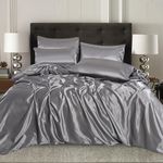 XXR SATIN SILK COMPLETE BEDDING SET DUVET COVER FITTED SHEET 4 PILLOW CASES 6 Pcs (Sky, Double)