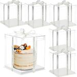 LyyGuanYoo 6 Pack Clear Cake Box, Transparent Cake Box for 2 Tiered Cake, 8x8x9Inch Tall Cake Carrier Box with Sturdy Board for Bakery Dessert Bread Pastry Birthday Parties Wedding Graduation