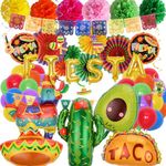 Cinco De Mayo Party Decorations, Mexican Party Supplies Decor Papel Picado Banner Taco Llama Cactus Avocado Balloons Paper Fans Decor for Taco Tuesday Birthday Fiesta Carnivals Party Decorations