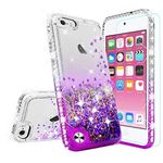 Cases for New iPod Touch Case,iPod Touch 6 Case,iPod 6/5 Case [Tempered Glass Screen Protector],Liquid Glitter Bling Quicksand Cover Compatible for Apple iPod Touch 5/6th/New iPod Touch - Purple/Clear