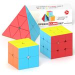 Vdealen Speed Cube Set, 2x2x2 3x3x3 Pyramid Magic Cube Set, Puzzle Cube Toys Birthday Party Christmas Stocking Stuffers Gift for Kids Teens Adults(Stickerless)