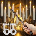 SoulBay USB Rechargeable Floating Candles with Wand Remote and 6H Timer, 10pcs Battery Flameless LED Hanging Candles for Home Room Decor Party Ceiling Halloween Christmas Decorations