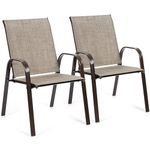 COSTWAY Set of 2 Patio Chairs, Portable High Back Garden Dining Chairs with Armrests, Outdoor Steel Frame Camping Chairs for Deck, Balcony, Yard and Beach (Mix Grey)