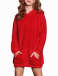 Arshiner Girls Long Sleeve Hoodie Loose Hooded Fitting Basic Plain Color Pullover Hoody Pouch Pocket Red Size 7-8Y