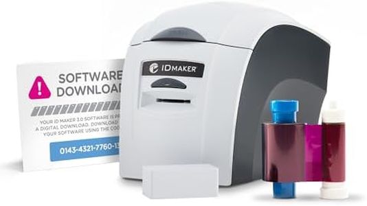 ID Maker Card Printer Machine & Supply Kit for Badge Printing - Print Professional Quality 1 Sided Identification Badges - IDMaker Software, 100-Print Color Ribbon, 100 Blank PVC Cards