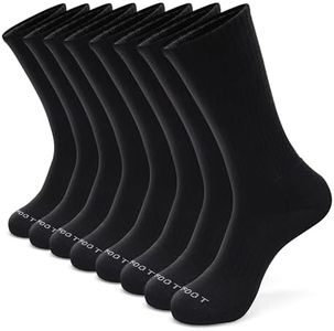 MONFOOT Men's/Women's 8 Pairs Athletic Cushion Crew Socks, Black Large Multipack