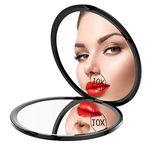Gospire Pocket Makeup Mirror for Travel, 1X/10X Double Sided Magnifying Compact Handbag Cosmetic Mirror, 4 Inch Ultra-thin Handheld Round Foldable Portable Mirror for Women (Black)