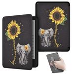 KEROM Case for 6.8" Kindle Paperwhite (11th Generation, 2021) and Kindle Paperwhite Signature Edition, PU Leather Protective Cover Case with Hand Strap, Card Slot, and Auto Sleep/Wake - Elephant