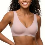 zoogobee Jelly Bra for Women Wireless Push Up Bra, Seamless Non Wired Everyday Bralette with Soft Gel Support Invisible Full Coverage T-Shirt Bras (UK, Alpha, M, Regular, Regular, Pink)