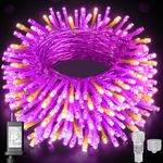 Halloween Lights Outdoor, 105 FT 300 LED Waterproof Plug in String Lights with Memory Function, 8 Lighting Modes for Halloween Party Decor(Purple Orange)