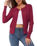 Newshows Women's Solid Button Down Long Sleeve Classic Crew Neck Knit Cardigan Sweater(Wine,XXL)