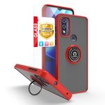 TJS for Motorola Moto G Pure 2021/Moto G Power 2022 Tough Mobile Phone Case, with Tempered Glass Screen Protector, Defender Metal Ring Magnetic Support Kickstand Heavy Duty (Red)