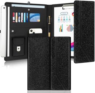 During Portfolio Binder Padfolio Folder,Glitter Faux Leather Business Portfolio Folder for Women A4 / Letter Size Padfolio Organizer Case for Conference Meeting Interview,Glitter Black