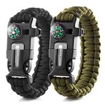 X-Plore Gear Emergency Paracord Bracelets | Set of 2| The Ultimate Tactical Survival Gear| Flint Fire Starter, Whistle, Compass & Scraper | Best Wilderness Survival-Kit - Black(R)/Green(R)