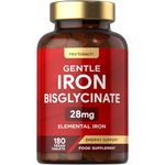 Iron Tablets 28mg | High Strength Gentle Iron | 180 Vegan Iron Bisglycinate Tablets | Supplement for Men & Women | by Horbaach