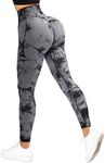 SUUKSESS Women Hidden Scrunch Butt Lifting Seamless Leggings High Waisted Workout Yoga Pants (Tie Dye Black,M)