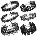 Yolev 6 Pieces Black Choker Necklace Set Stretch Necklaces Black Lace Tattoo Choker Gothic Necklace for Women Girls