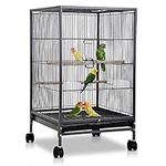 Bird Cage with Stand Wrought Iron Large 35/53-Inch Flight Cage for Parakeets Cockatiels Lovebirds Macaw Conure Birdcages with Wheels