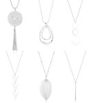 FINREZIO 6PCS Long Pendant Necklace Set Tassel Pendant Simple Bar Necklace Strands for Women